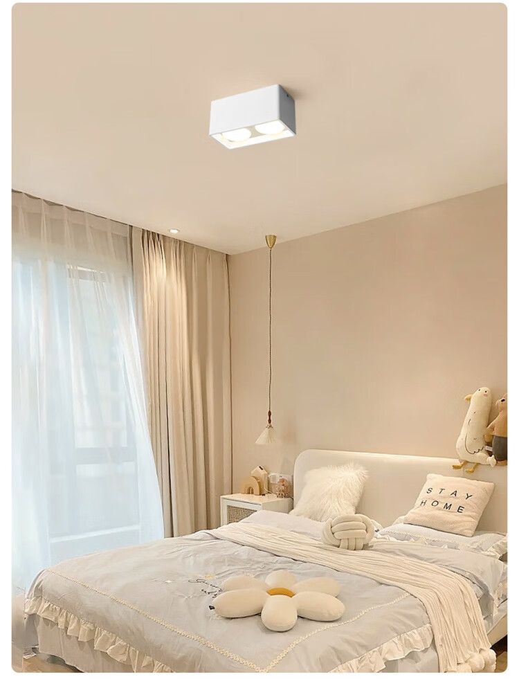 NVC LED Premium Spotlight, Square Surface-Mounted Downlight, Ultra-Thin Grid Light, Four-Head Anti-Glare, 40 Watts, Black Cup, Warm White 12