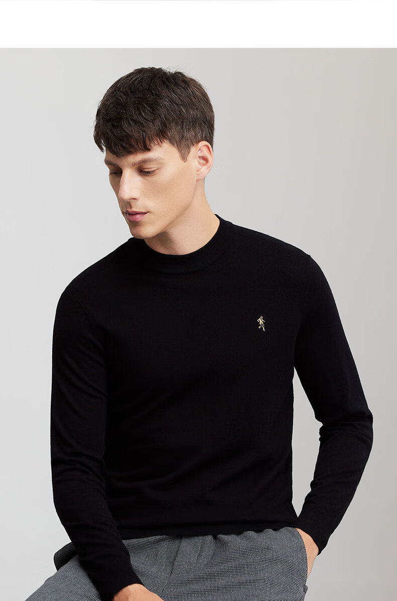 DANCING WOLVES Machine Washable Crew Neck Knitted Sweater Men's Autumn Winter Embroidered Warm Top 001 Black Size 185 2