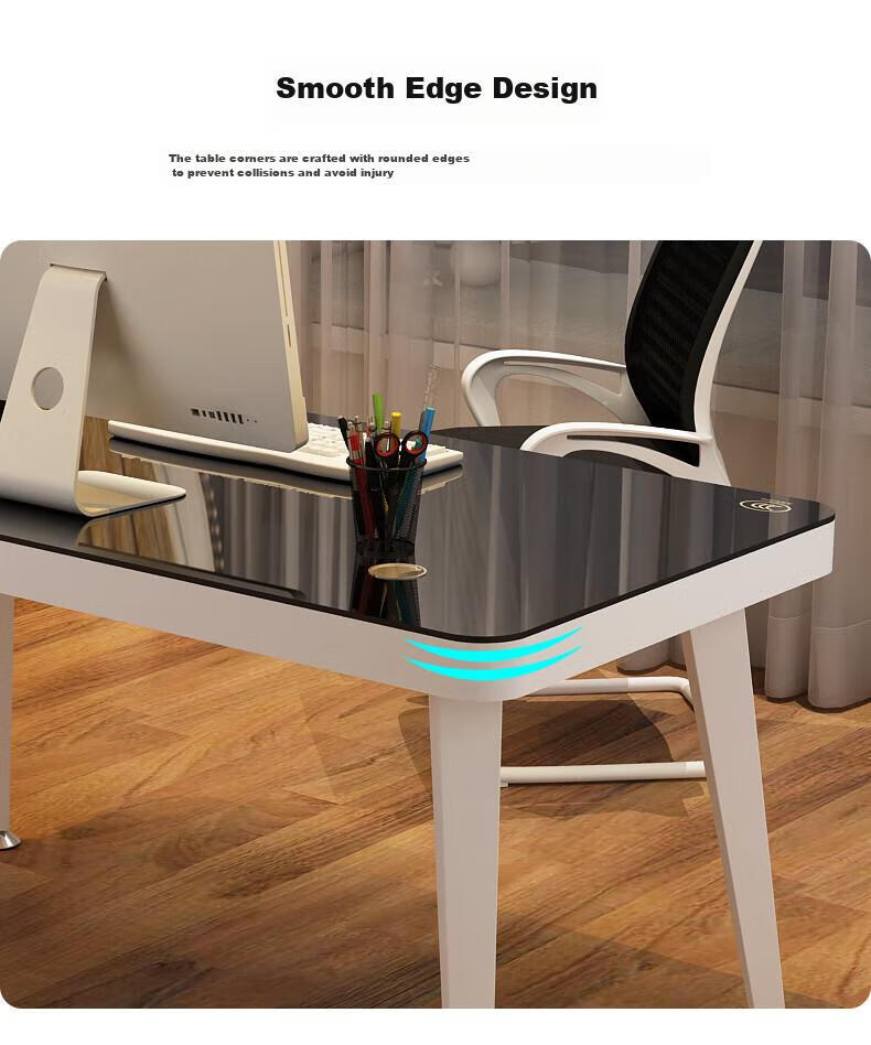 Fanshe Tempered Glass Computer Desk, Glass Desktop Workstation, Thickened Nordic Minimalist Office Desk 13