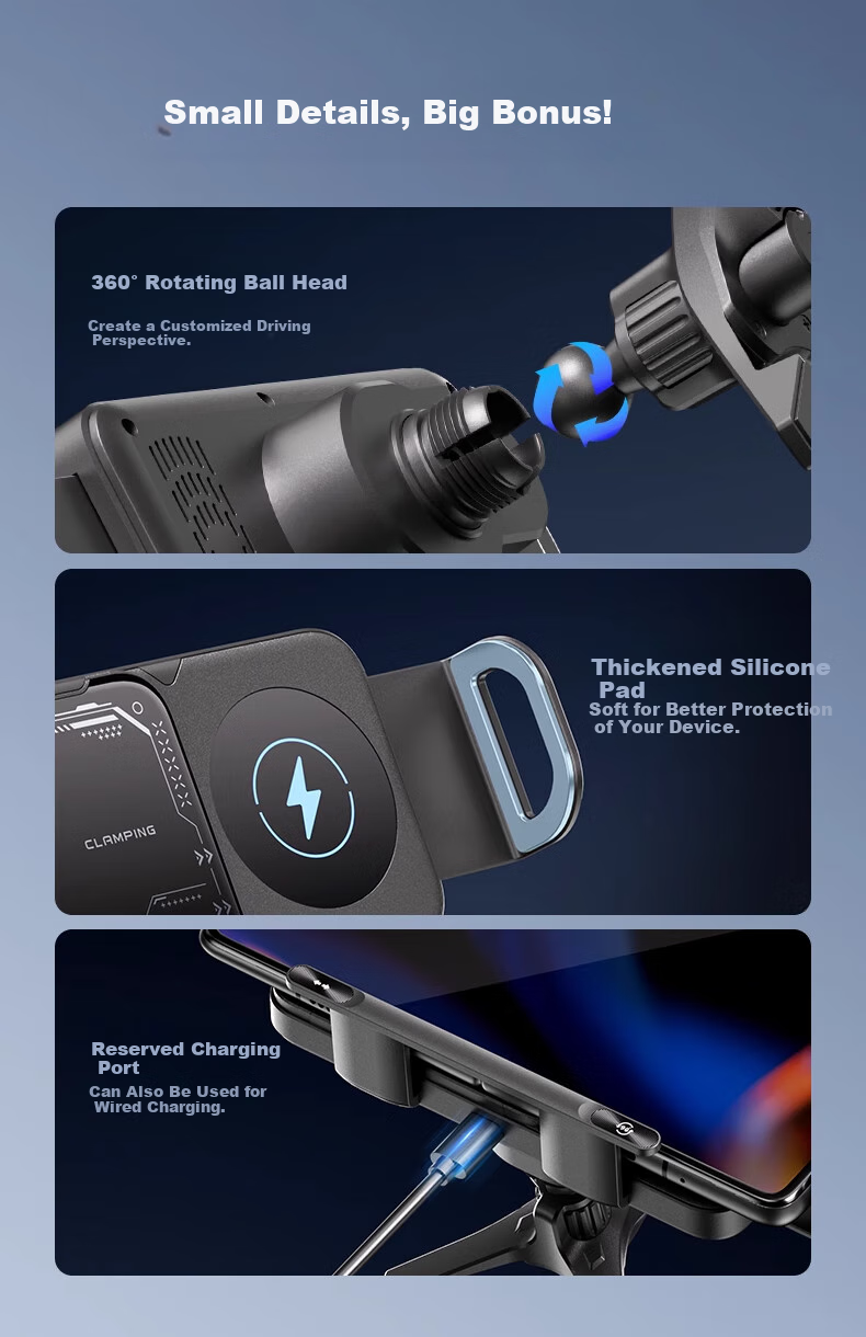HELLOLEIBOO Foldable Phone Car Mount with Wireless Charging, Suitable for Huawei X5 And Samsung Large-Screen Phones, Electric Fixed Navigation Stand 6