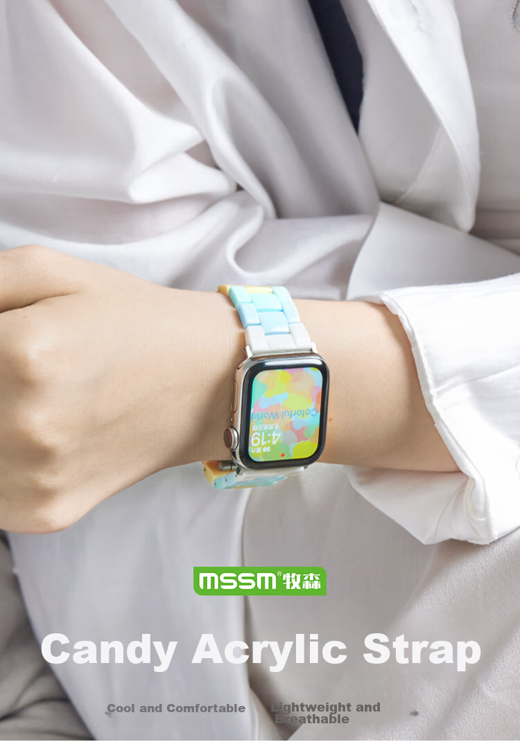 MSSM Compatible Apple Watch Band, Rainbow Strap for IWatch S11/ultra3/S10/9/8/SE3, Acrylic Women's Fresh And Simple Wristband 1