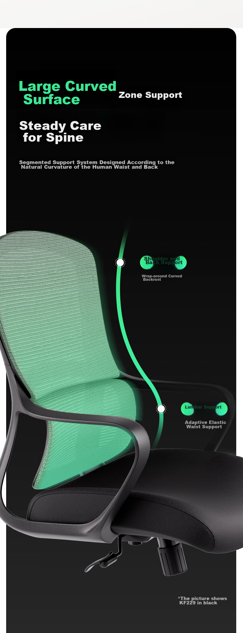 Deli KF229 Ergonomic Chair, Dual Back Structure Office Chair Computer Chair, Comfortable Long-Sitting Gaming Chair, Black 3