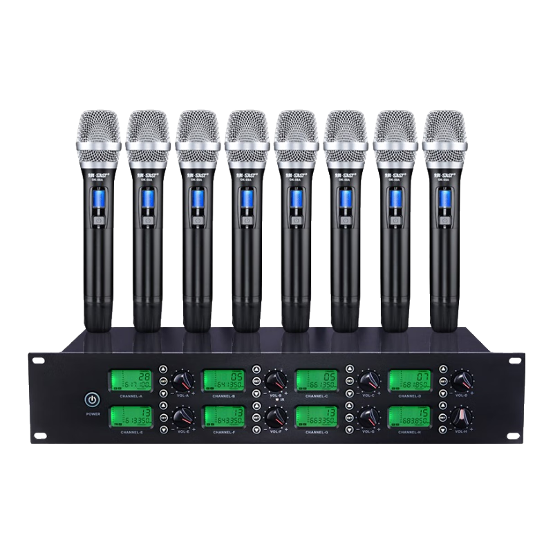 SAST OK-89 Eight-In Wireless Microphone System, UHF Adjustable Frequency, for Training, Lectures, Home KTV, Handheld Wireless Microphone