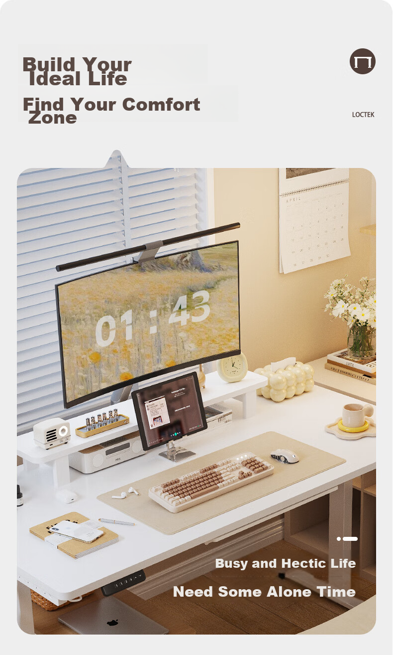 Loctek Electric Height Adjustable Gaming Desk, White, 1.2m 2