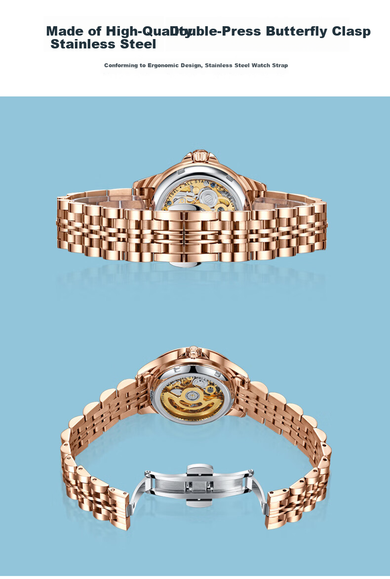 Bestdon Women's Mechanical Watch, Skeleton Four-Leaf Clover with Diamond Inlay Wristwatch Gift Box for Women, Present for Goddess 15