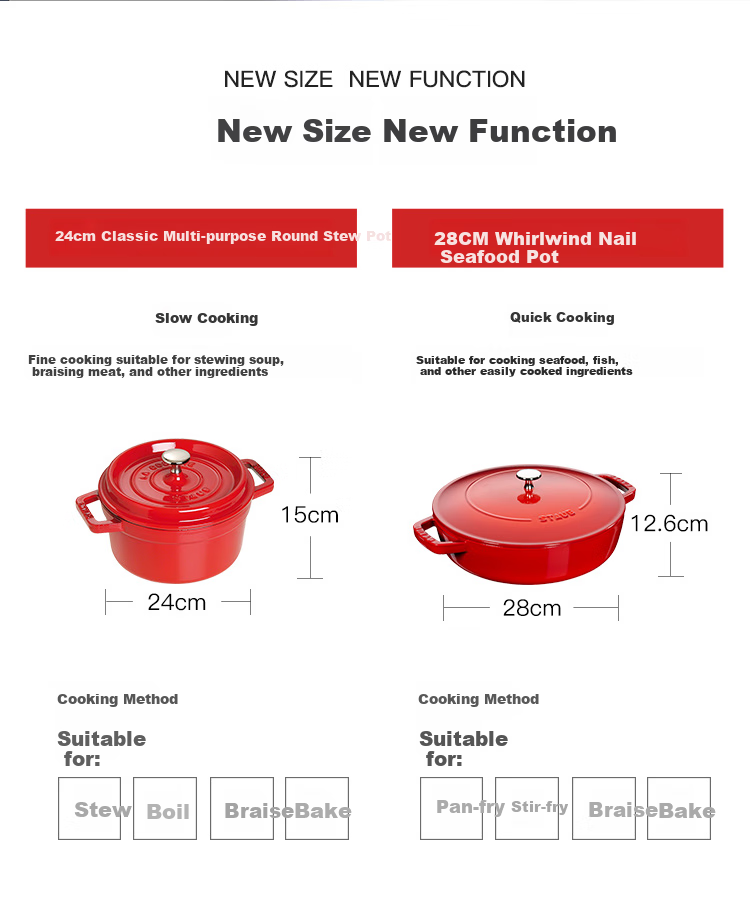 Staub French Imported Whirlwind Nail Pot, Double-Ear Soup Cooking Pot, Seafood Pot, Cherry Red, 28cm, 40511-474 3
