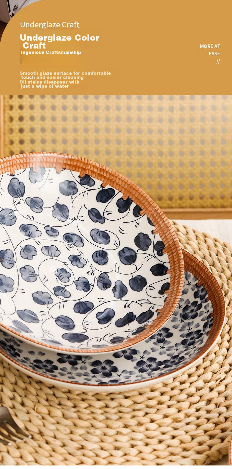 JIWUSENLIN Dinnerware Set, Plates for Home Use, Steak Plate, Western-Style Plate Set, Dish Plate, Dumpling Plate, Random Floral Pattern, 4-Piece Set 6
