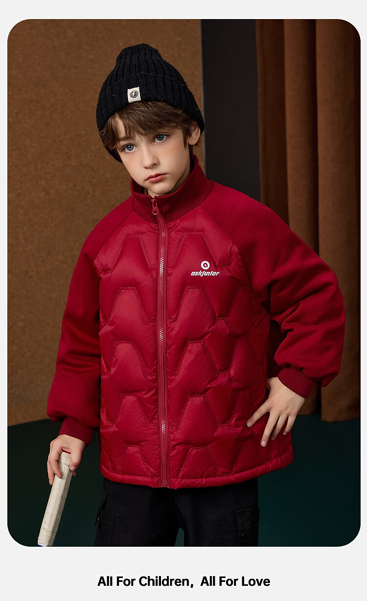 ASK JUNIOR Boys' Down Jacket Autumn Winter Warm 90% Down Raglan Sleeve Zip-up Coat Black 160cm 29
