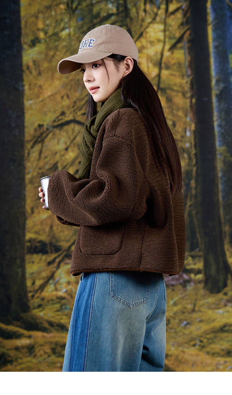 Dme [Black Chocolate Oreo Jacket] Winter Casual Short Faux Shearling Jacket for Women, Dark Brown, M 10
