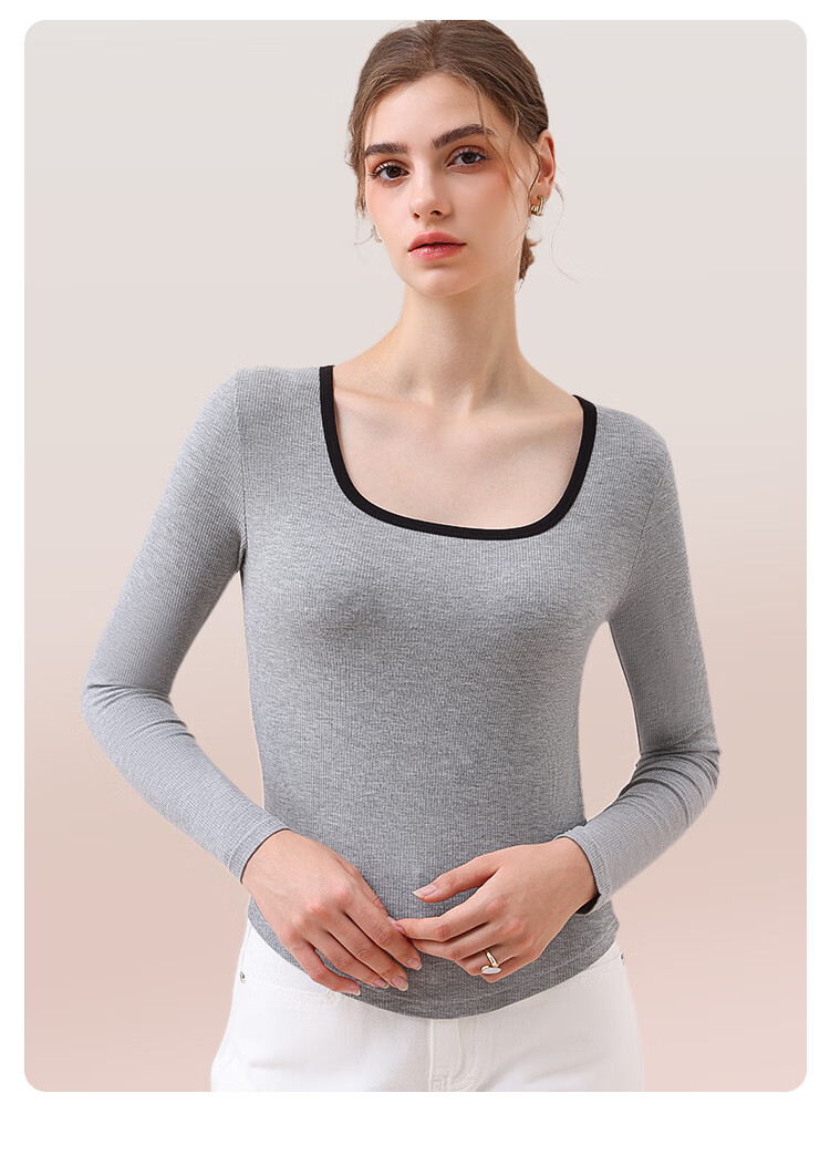 MiiOW Women's T-Shirt, U-Neck Design, Contrasting Colors, French Style, Striped Pattern, New 2026 Model, Slim-Fit Base Layer Top for Wome 18