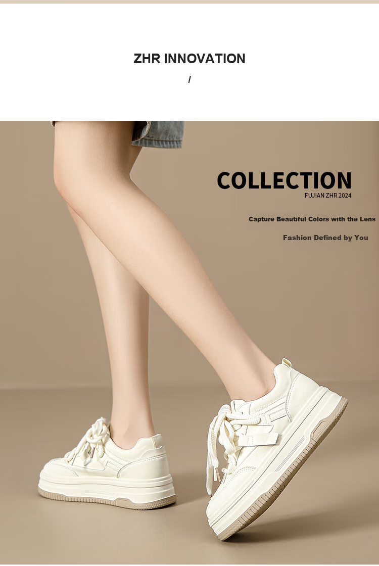 ZHR Zese Casual White Shoes Women Versatile Student Sneakers Thick-soled Height-increasing Lightweight Sports Shoes AB22 Beige Red Size 39 2