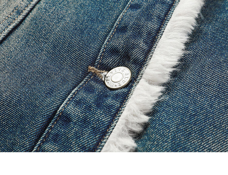 DME Fashion Vintage Large Lapel Winter Denim Composite Faux Lamb Wool Jacket for Women Dark Denim Blue S 14