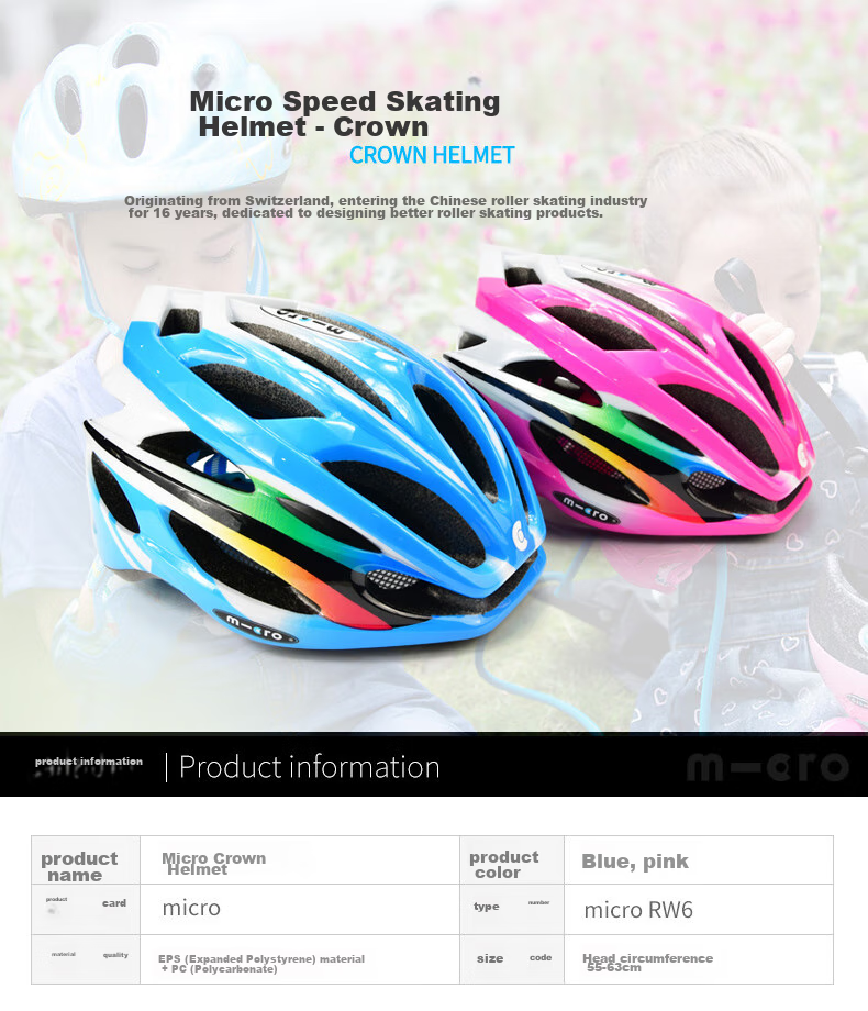 Micro Maiguo Roller Skating Helmet, Outdoor Cycling Equipment, Speed Skating One-Piece Molded Adjustable Safety Helmet, RW6 Blue 2
