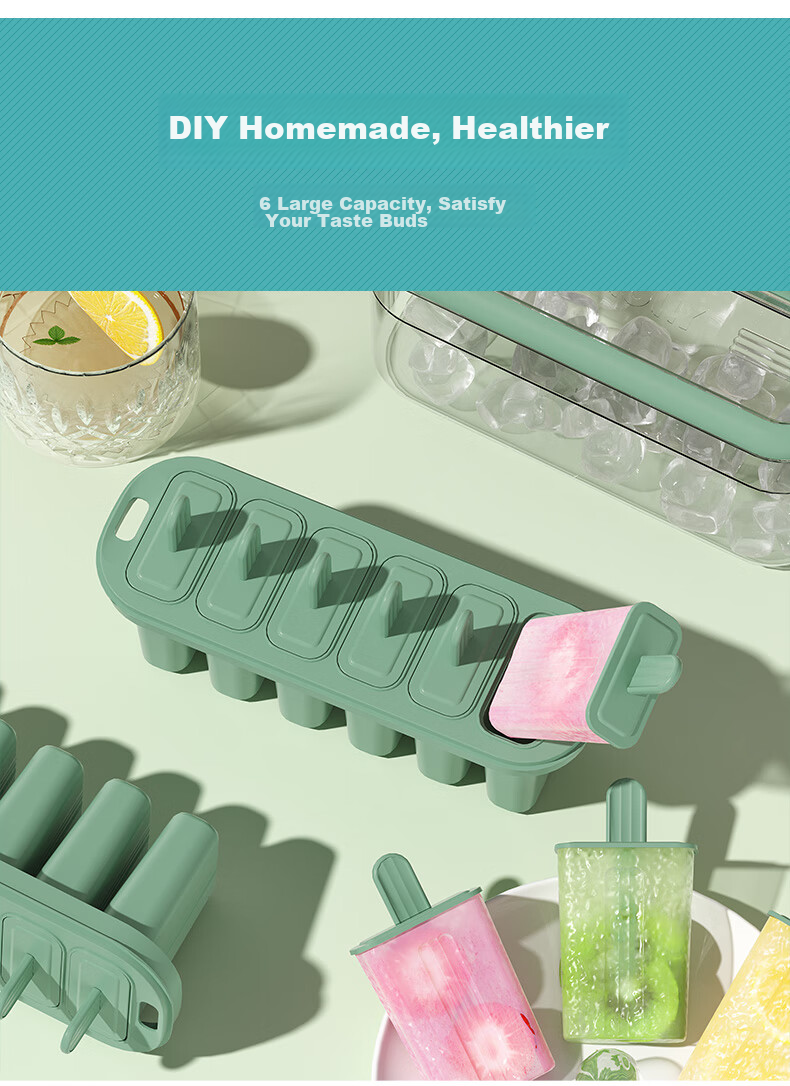 Baicaoyuan Ice Cube Mold, Flip Ice Tray, Ice Maker Box with Lid, Food-Grade Freezing Tool Mold, Green, 32 Compartments 6