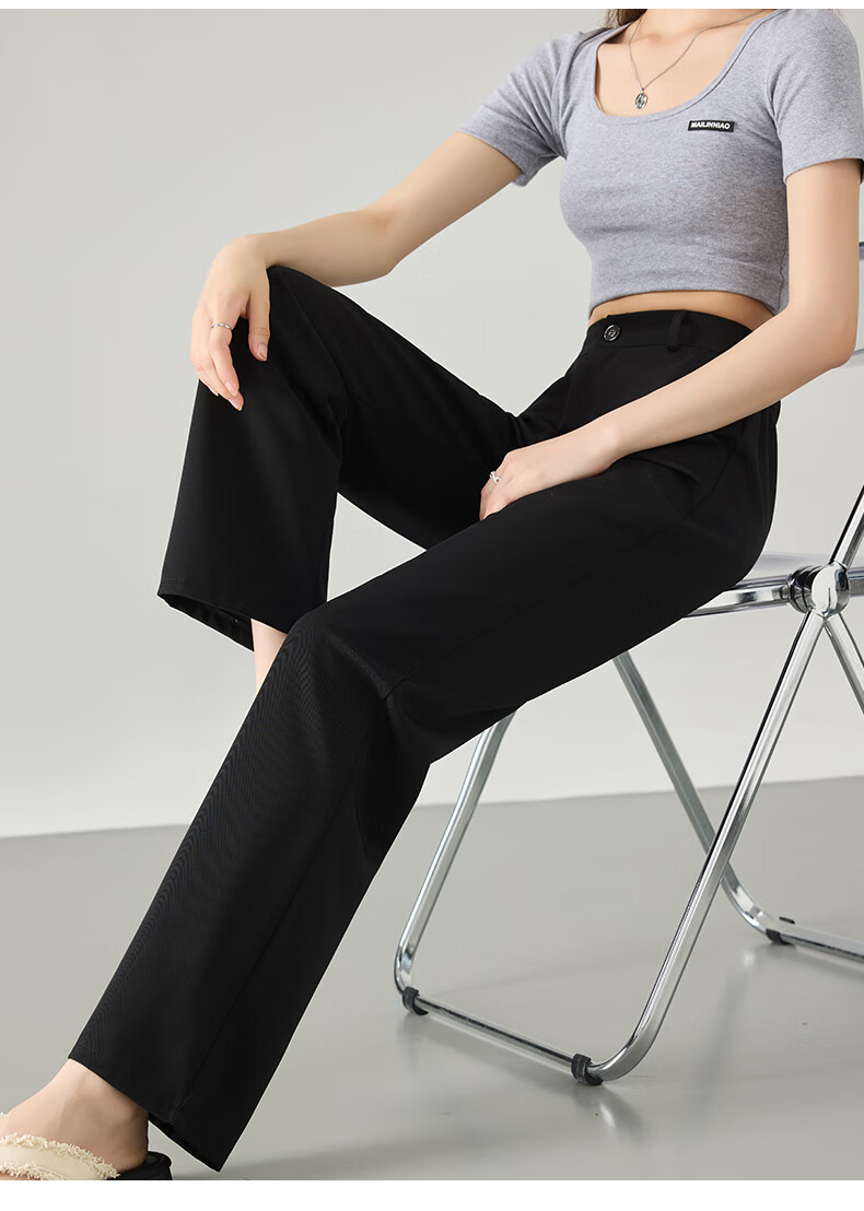 LangSha High Waist Straight Leg Suit Pants for Women Spring Summer Lightweight Draped Slim Wide Leg Casual Work Trousers 25