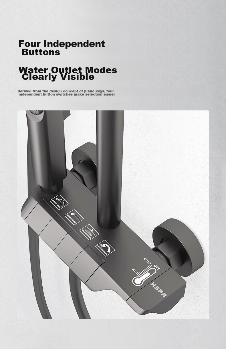 HSPA Shower Set Bathroom Shower Head Three-Piece Gun Gray Piano Key Integrated Sprinkler 5163 5