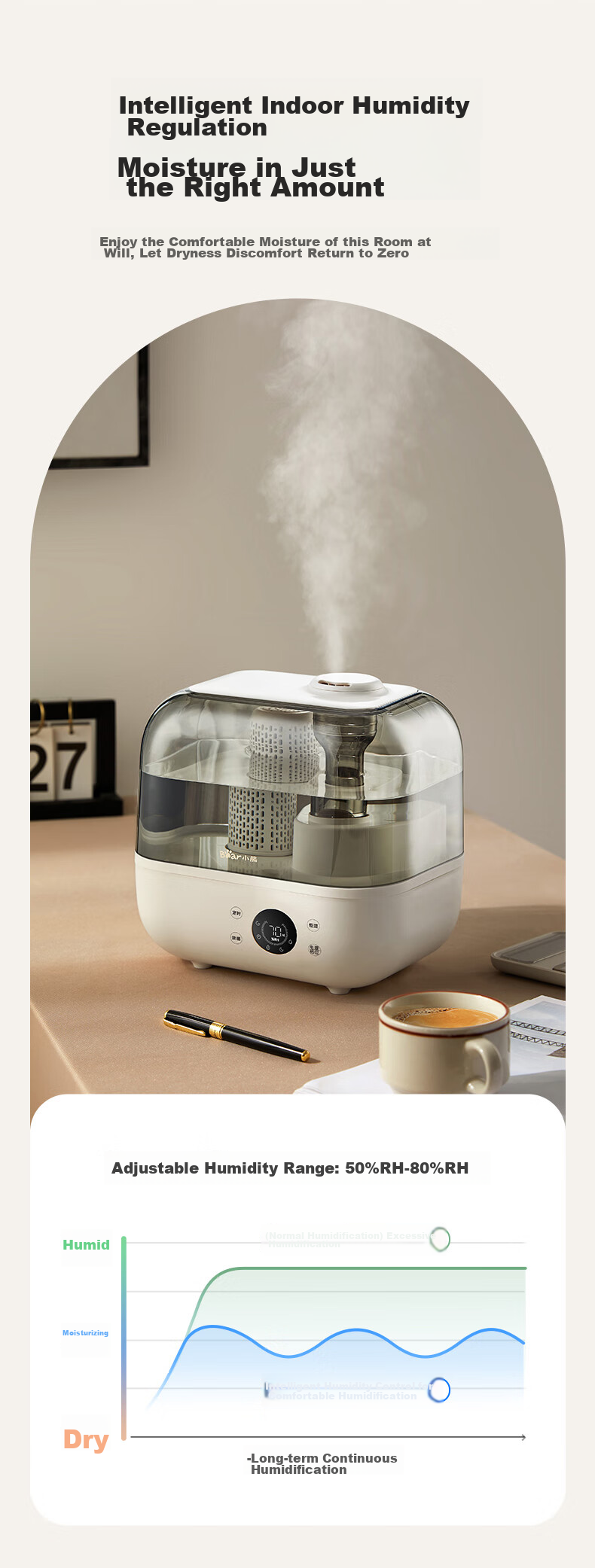 Bear [High-Temperature Sterilization] Humidifier, Home Bedroom Maternal And Infant Large Mist Air Humidifying Purifier, Office Desk Small Humidifier Aromatherapy Box JSQ-F50A1 8