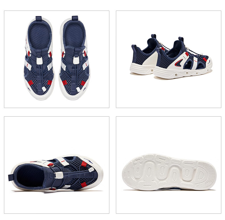 ERKE Children's Shoes, Boys' Casual Shoes, Kids' Drawstring Sandals, Beach Sandals, Sky Blue/ink Blue, Size 30 63