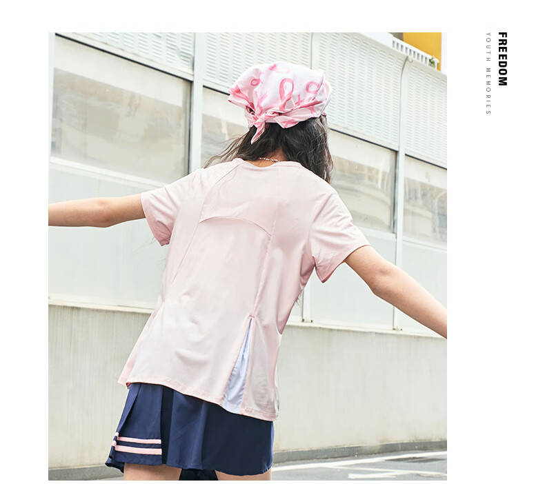 ERKE Girls' Round Neck Knit Short-Sleeve T-Shirt for Older Children, Summer Campus Youth Style, Cream Sweet Peach Color, Size 130 21