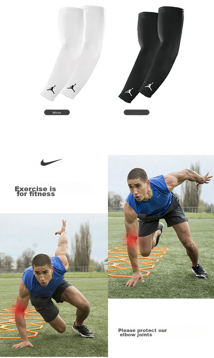 NIKE AJ Arm Sleeves, Sun Protection for Men And Women, Thin Arm Covers, Breathable Cycling Training Running Sleeves, JKS04101 White, 2 Pieces, LX 5