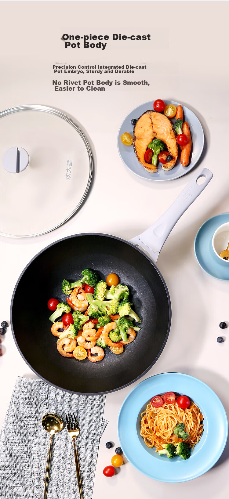 COOKER KING Wok, Easy-To Flat Bottom Non-Stick Pan, Stir-Fry And Frying Pan, 32cm, Compatible with Induction Cookers, Meishang BP50816 5