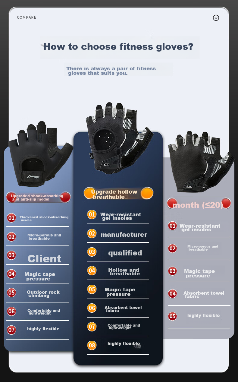 Li-Ning Fitness Gloves for Men And Women, Cycling Sports Non-Slip Weightlifting Wrist Guards, Pull-Up Bar Anti-Callus Fingerless Gloves 4