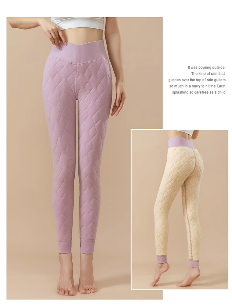 LangSha Women's Thermal Pants, 100% Wool, Autumn And Winter Fleece-Lined Thick Cotton Pants, Extra Thick Lambswool Autumn Pants, Plus Size Base Layer Pants 15