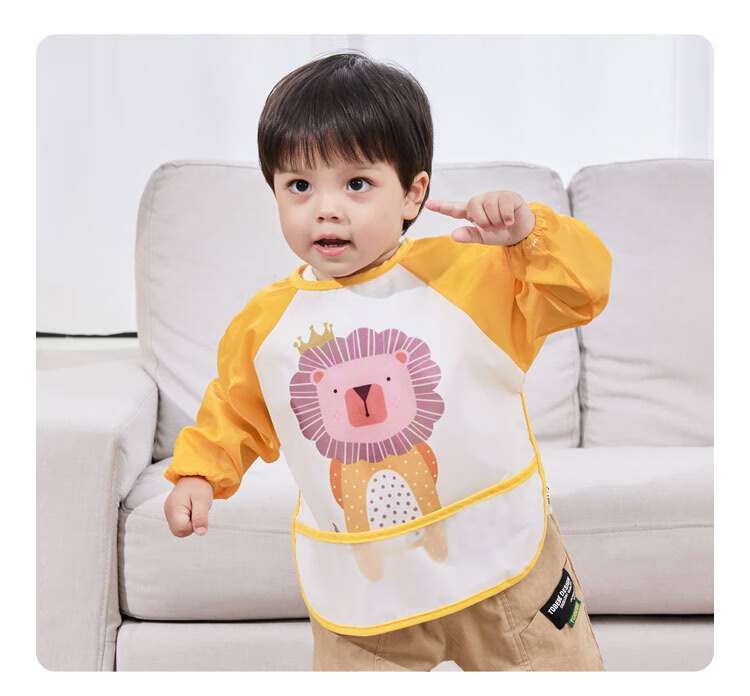 Aibaoshi Children's Apron, Spring And Autumn Long-Sleeve Style, Baby Eating Bib, Anti-Splash Clothing, Reverse Wear Drawing Apron, Yellow, S222 12