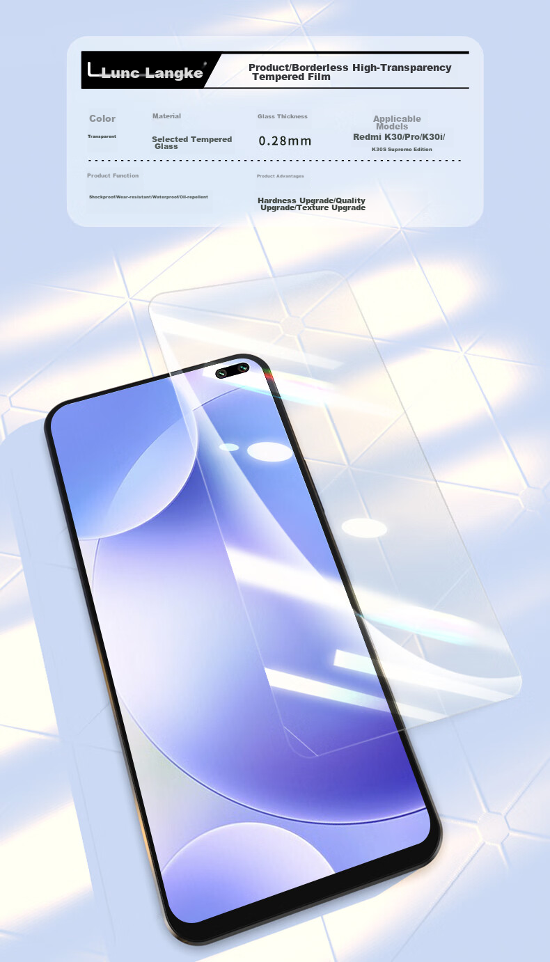 LLUNC [2-Pack] Tempered Glass Screen Protector for Redmi K30/K30s/Pro, Compatible with Redmi K30s Ultimate Edition And Commemorative Edition, Non-Full Screen Xiaomi Phone Film, HD Anti-Drop Protective Film 13