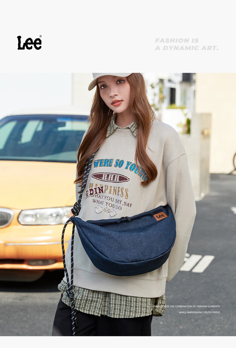 Lee Dumpling Bag Women's Trendy Casual Large Capacity Crossbody Bag Men's Shoulder Bag Outdoor Sports Bag Denim Blue 9