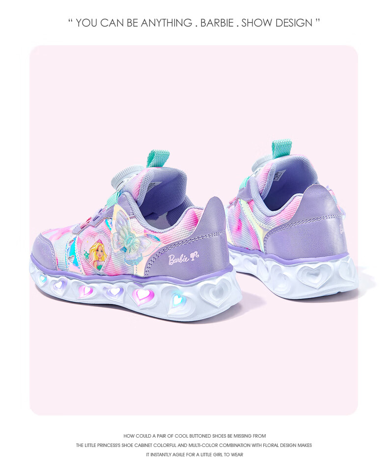 Barbie Girls' Sneakers with Rotary Buckle, Spring And Autumn Chunky Shoes, Light-Up Sports Shoes for Girls, DA6558 Pink Size 28 13