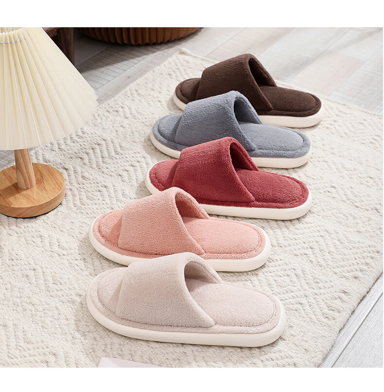 GUOLUOFEI Japanese-Style Wooden Floor Opening Cotton Slippers, Women's Spring And Autumn Soft-Soled, Men's Home All-Season Couple Slippers, Gray, Size 44-45 4