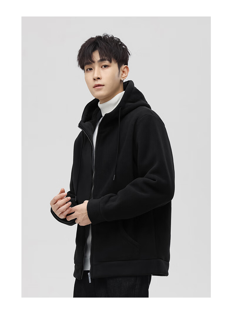 MiiOW Fleece Jacket for Men, Autumn And Winter New Trendy Versatile Outdoor Fleece-Lined Warm Casual Jacket Menswear 14