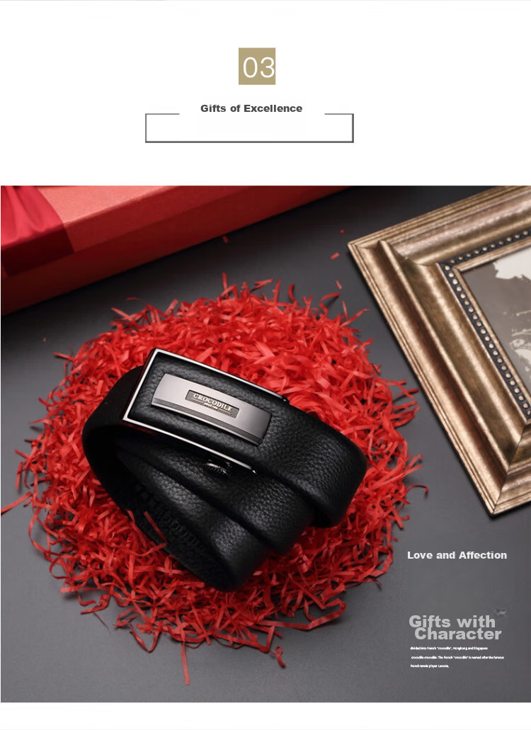 CROCODILE Men's Belt, Inner-Wear Style, Top-Grain Leather, Business Casual Fashion Automatic Buckle Belt 12575, Gift for Boyfriend 6