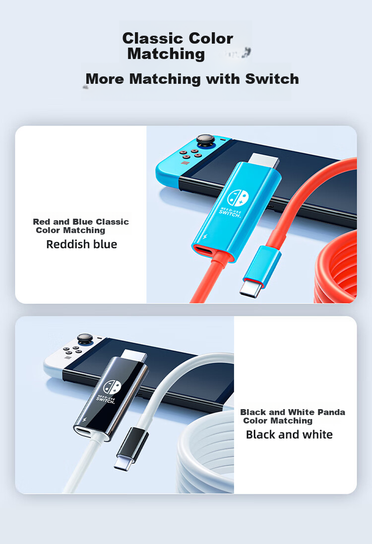 BUBM Switch Portable Dock, Charger NS Screen Mirroring Cable, HDMI Screen Mirroring Device, PD Fast Charging Cable, OLED 4K 60Hz High-Definition Expansion Cable Accessories, Suitable for ROG Handheld Games, Black And White 12