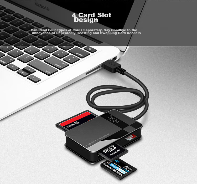 Chuanyu USB3.0, 80cm Cable Length, TF/SD/CF/MS Card Multi-Function All-In High-Speed Card Reader, for DSLR Cameras, Smartphones, Dash Cams, Memory Cards 3