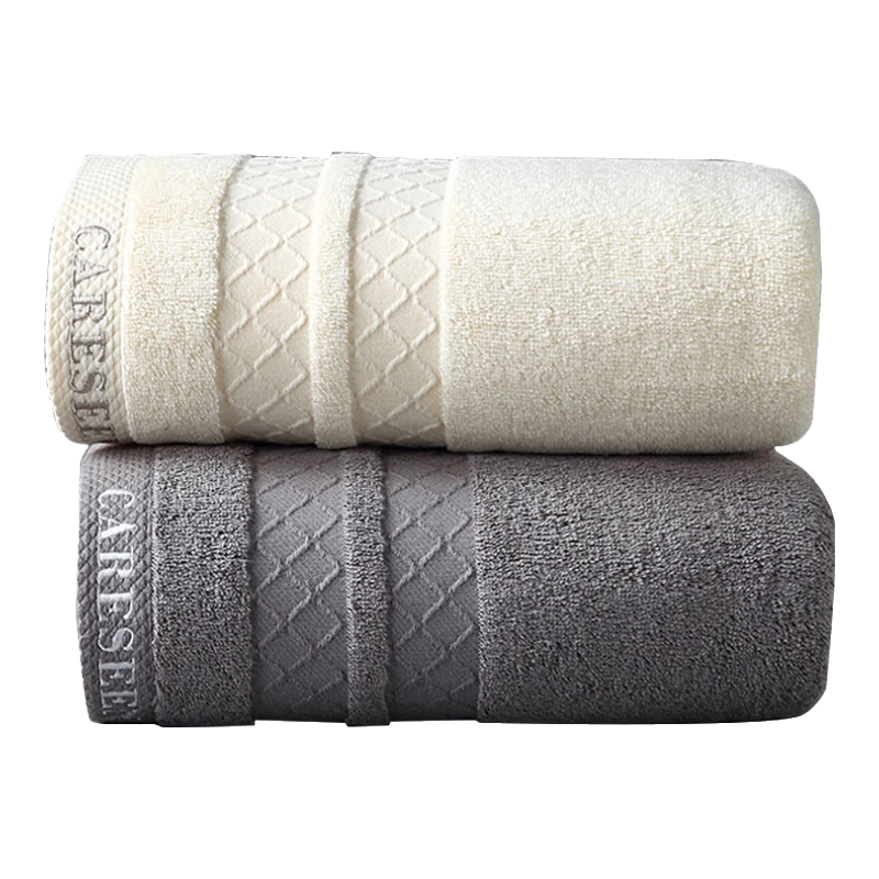 Canasin Hotel Towels, Pure Cotton Thickened Absorbent Face Towels, 2-Pack Facial Wipes, Gray + Yellow, 75*40cm, 180g Sports