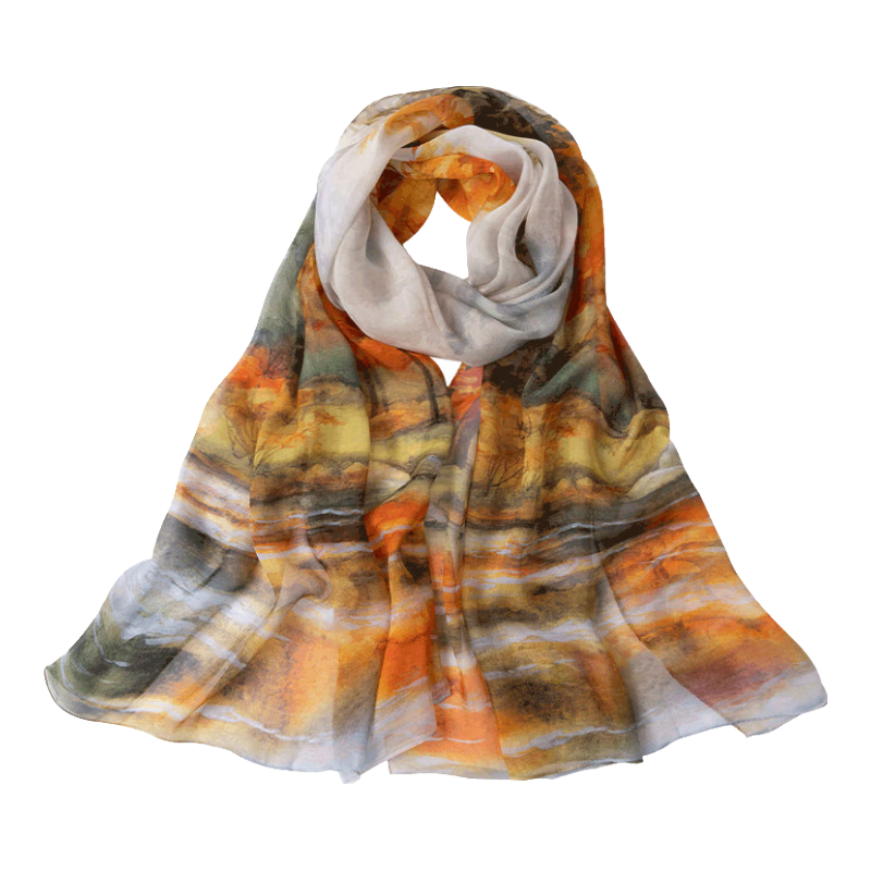 Shanghai Gushi Silk Scarf for Women, 100% Mulberry Silk Shawl, Gift Box, Birthday Present for Mom Or Girlfriend, Mid-Autumn Festival Gift