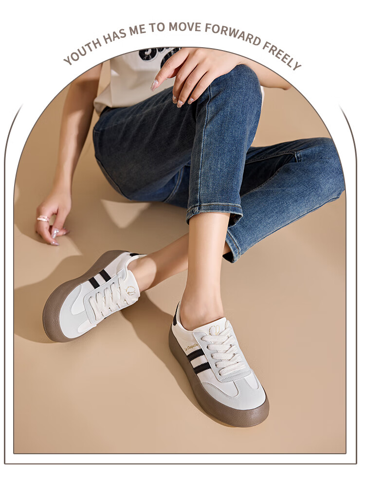 La Chapelle Women's Shoes, Training Shoes for Women, Versatile Thick-Soled White Sneakers, Low-Top Casual Skateboard Shoes for Women-079BR Beige/black 37 6