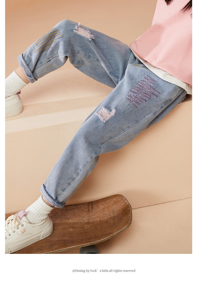 ASK JUNIOR Children's Clothing, Girls' Pants, 2026 Autumn Denim Jeans, Youth Sweet Cool Casual Trousers, Blue, Size 150 6