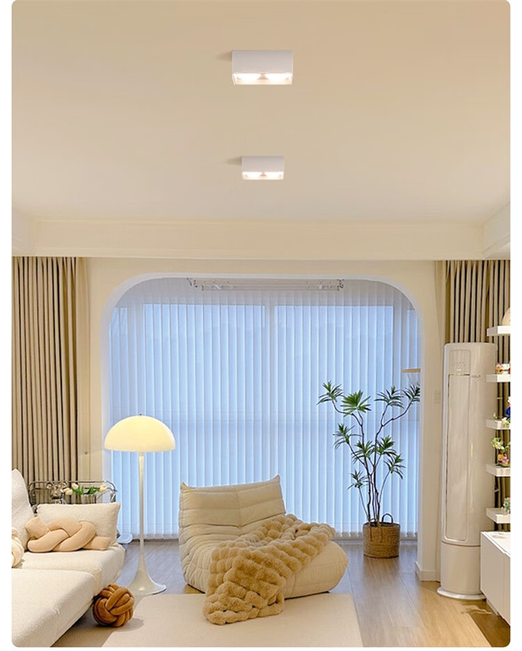NVC LED Premium Spotlight, Square Surface-Mounted Downlight, Ultra-Thin Grid Light, Four-Head Anti-Glare, 40 Watts, Black Cup, Warm White 9