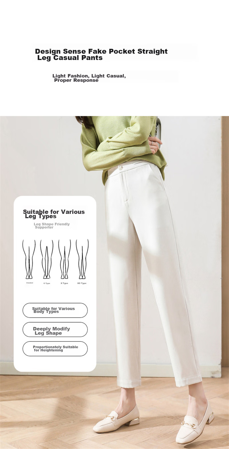 Dme Cropped Pants for Spring And Autumn, New Straight-Leg Suit Pants with Fake Pockets, Casual Trousers for Women, Khaki, S 12