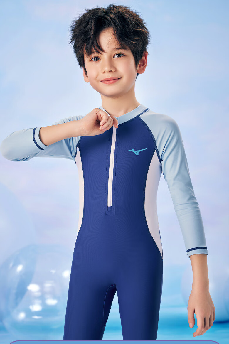 MIZUNO Children's Swimsuit, One-Piece Long-Sleeve Sun Protection Surfing Suit for Girls And Boys, Quick-Drying Baby Hot Spring Swimwear B447 Purple 130 5