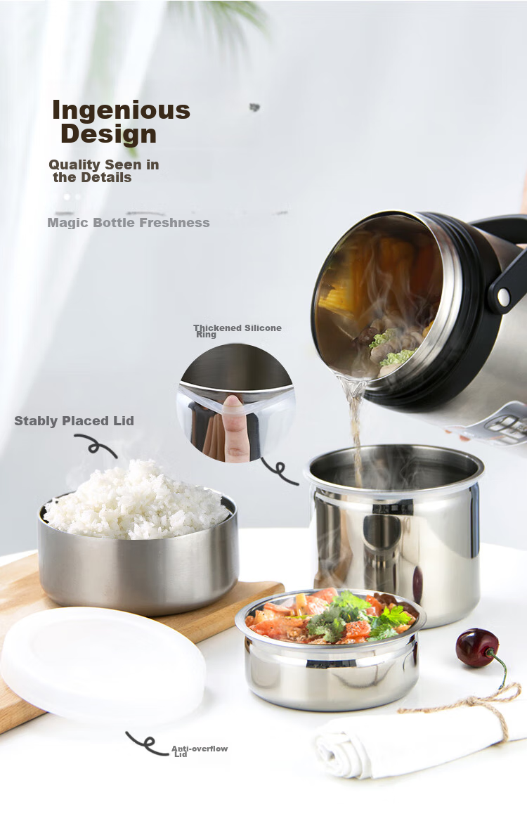 TAFUCO Insulated Food Container, 304 Stainless Steel, Large Capacity, Portable, Three-Layer Insulated Bucket, for Students And Adults, 2.3L, Food-Grade, T0320 9