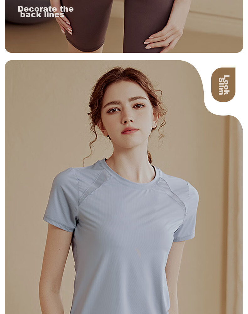 XUEXIMAN Yoga Top for Women, Fitness Wear, Short-Sleeved Running Sportswear, Slimming Workout Shirt, Pilates Training Outfit 7