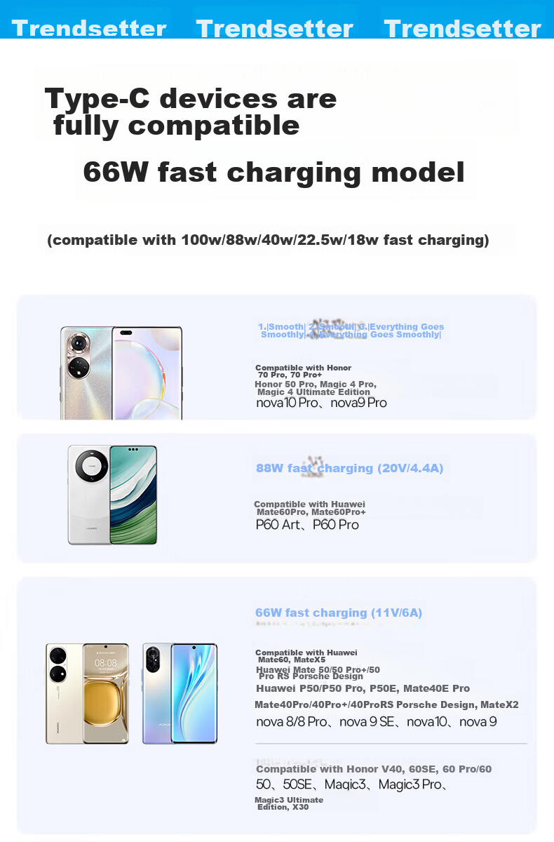 Chaofan Compatible with Huawei Data Cable, 6A Super Fast Charging Cord, 2 Meters, 66W/100W, for Honor 400/300/200/x50/Magic7/7pro/Mate70/nova14/pro 9