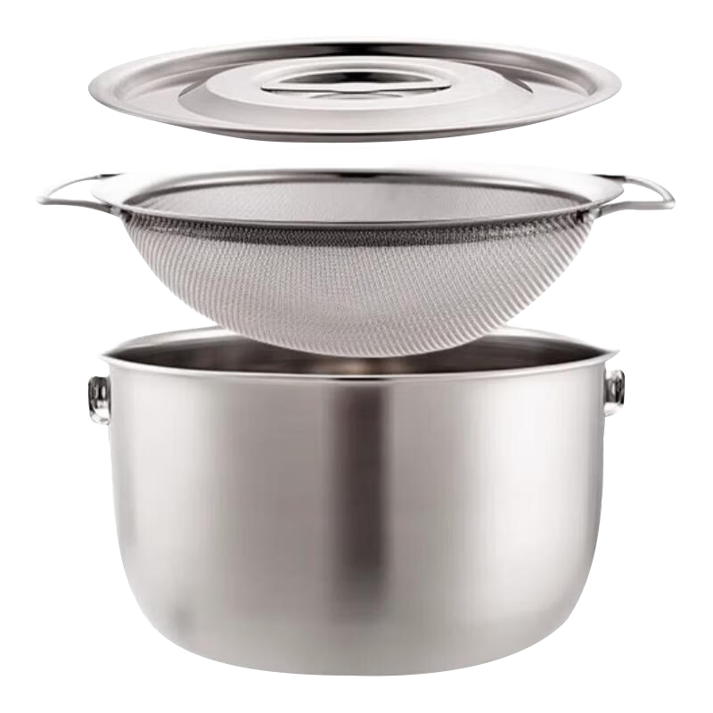 GuofengG 304 Stainless Steel Lard Container, Oil Pot, Lard Basin, Oil Tank, Heat-Resistant, Large Capacity (Strainer + Lid) 2.5L