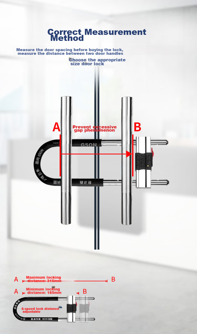 GSON U-Shaped Lock, Glass Door Lock, Office And Shop Double-Door Anti-Theft Extended Insert Lock, Padlock, 1 Piece 8