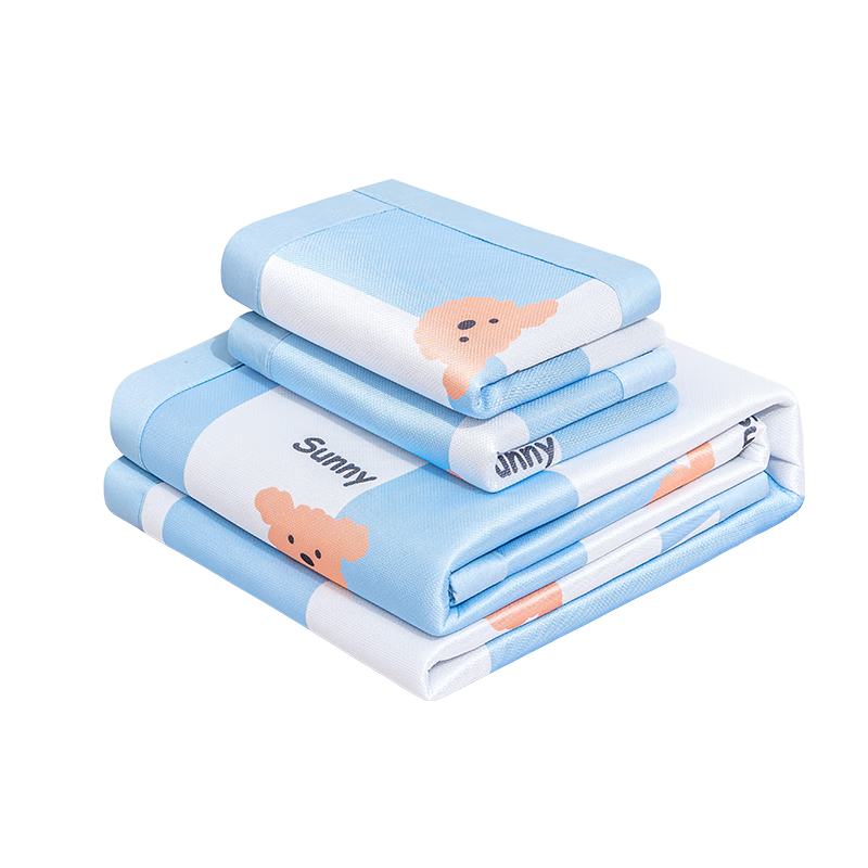 JD Original 250D Milk Silk Soft Cooling Mat, Cool And Antibacterial Class A Ice Silk Mat Three-Piece Set, 1.5*2m Sunny Puppy