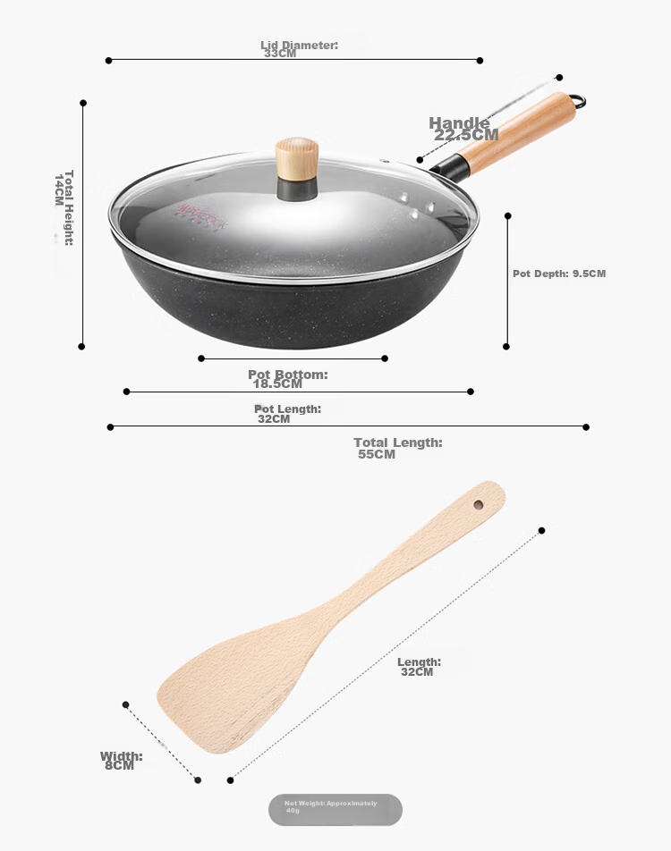 MAXCOOK Non-Stick Wok, 32cm Iron Pan with Wooden Spatula, Compatible with Gas And Induction Stoves, Non-Stick Coating MCC588 18